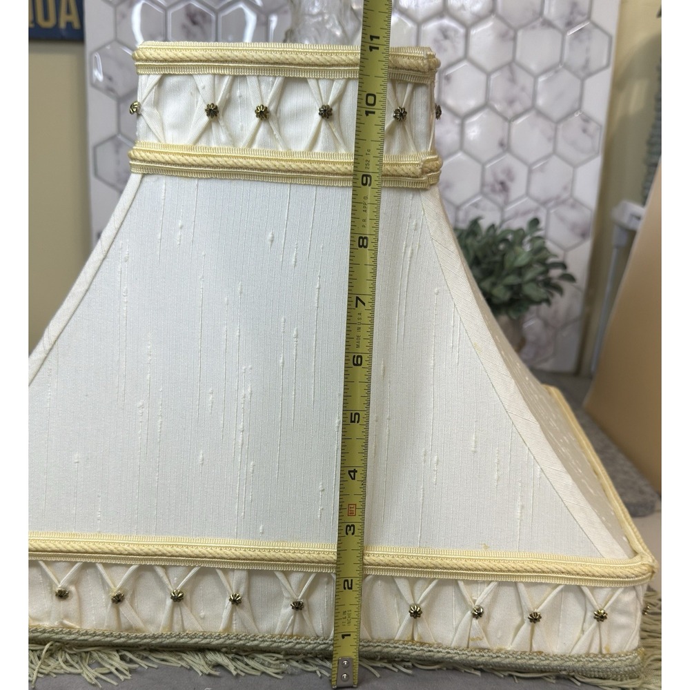 Vintage Ornate boudoir Empire Lampshade Cream Tufted Fringe 11" Tall - Picture 10 of 12